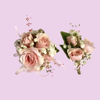 Blushing Pearl Wristlet and Boutonniere Set