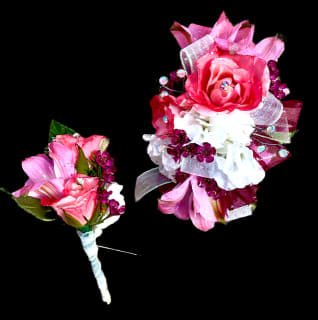 Pink Passion Wristlet and Boutonniere Set