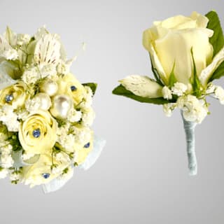 White Whispers Wristlet and Boutonniere Set