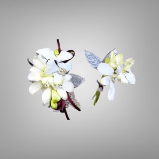 Pearl White Orchid Wristlet and Boutonniere Set