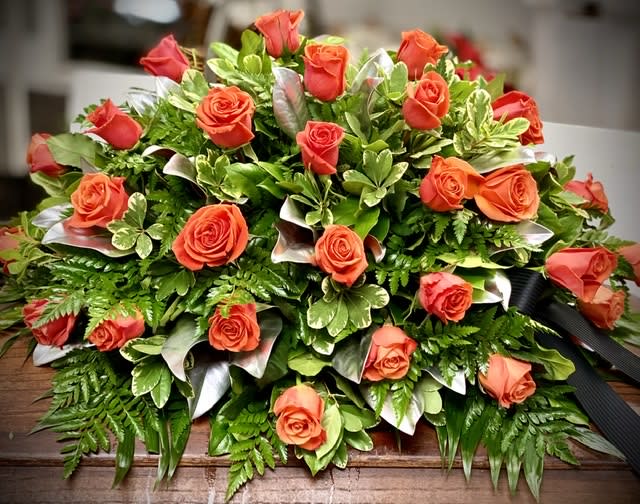 Harley Davidson Orange & Chrome Casket Spray