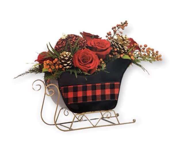Buffalo Plaid Holiday Sleigh Flower Bouquet