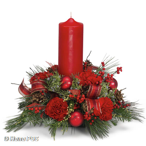Red Ribbon Centerpiece Flower Bouquet