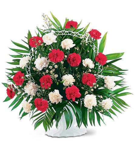 Red & White Carnation Floor Basket