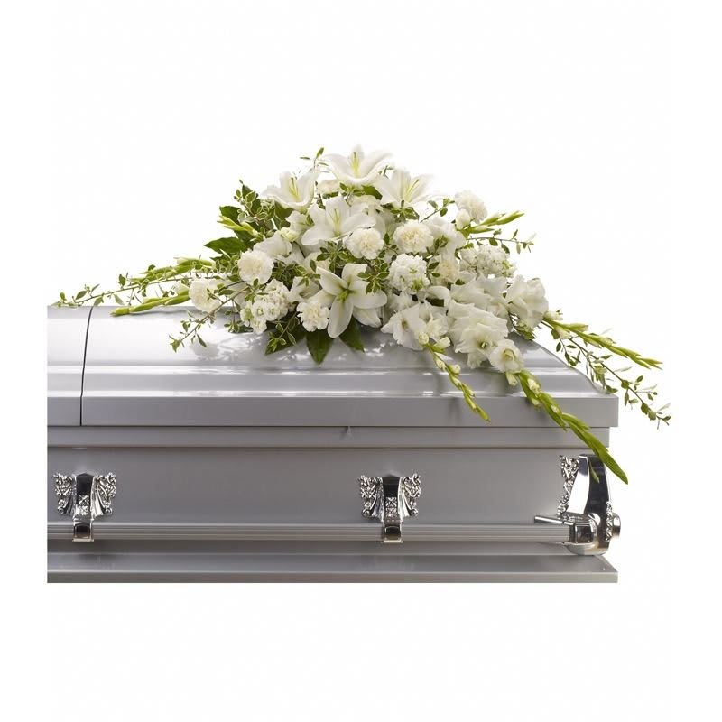 Pure White Casket Spray Flower Bouquet