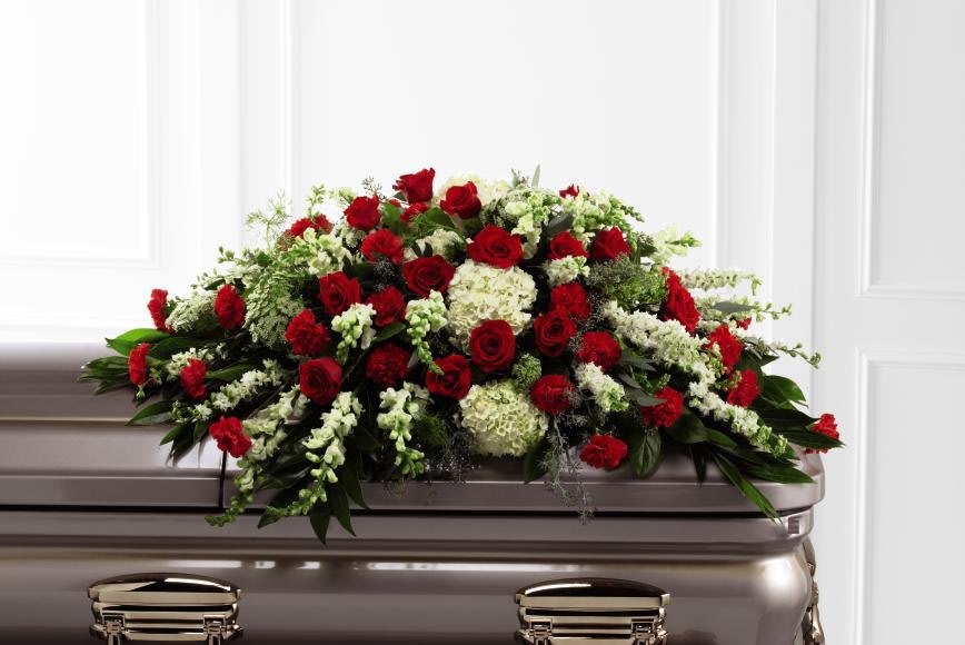 Mixed White and Red Casket Spray Flower Bouquet