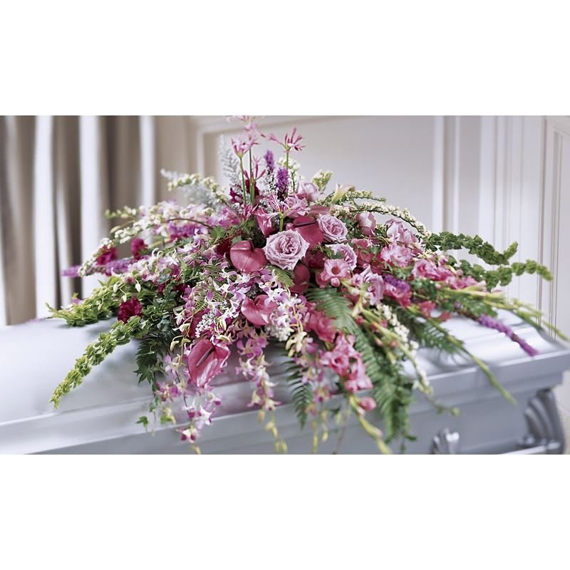 Lavish Lavender Casket Cover Flower Bouquet