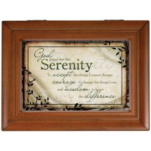 Natural Wood Religious Large Music Box - Serenity Prayer Flower Bouquet