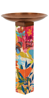 Sentimental Journey Bird Bath Art Pole with Copper Topper Flower Bouquet