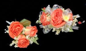 Orange Spray Rose and Senesis Wristlet and Bout