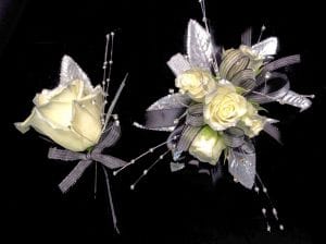 Silver Splendor Wristlet and Boutonniere Set Flower Bouquet