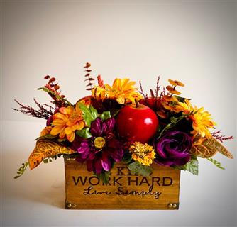 Autumn Harvest Silk in Wood Box Flower Bouquet