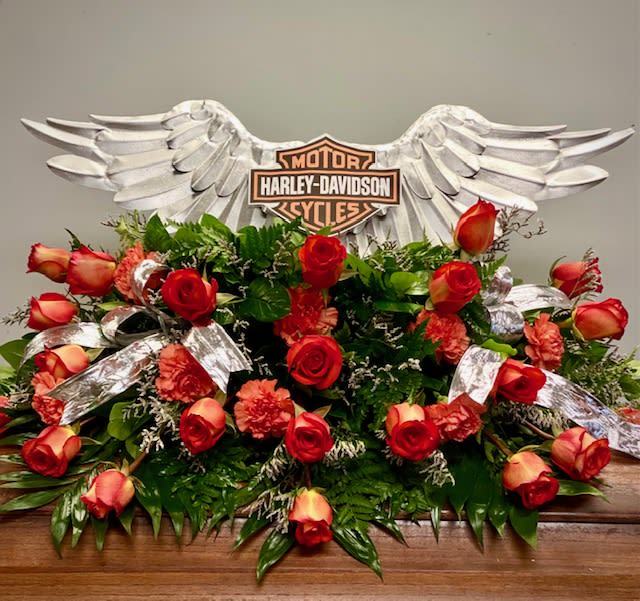 Harley Davidson Wings Casket Spray