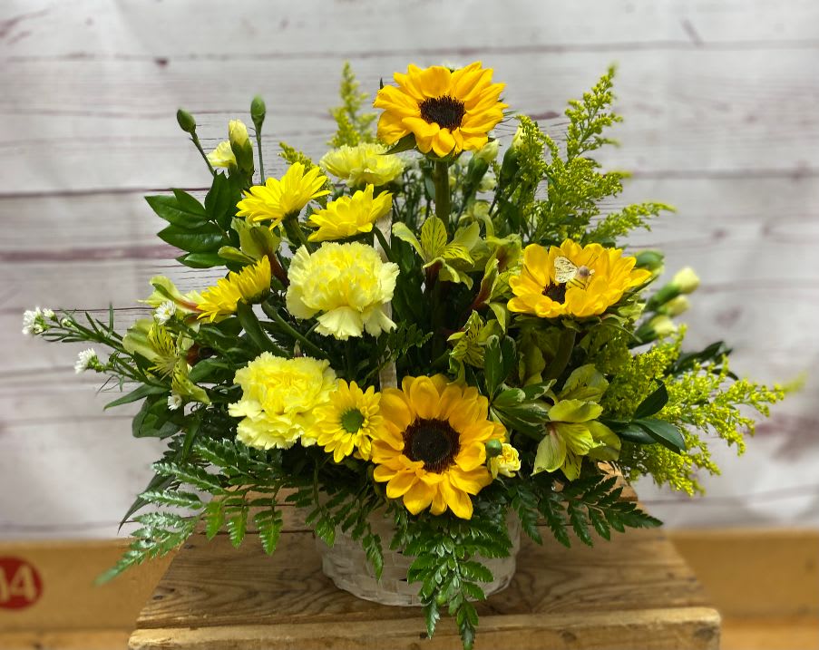 Hello Yellow! Basket Arrangement Flower Bouquet