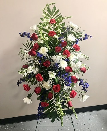 Red, White and Blue Standing Easel Spray Flower Bouquet