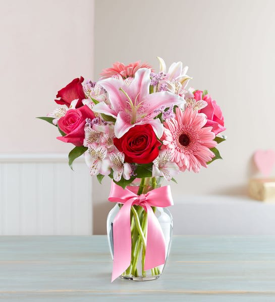 Fields Of Europe Romance Rose & Pink Lily Flower Bouquet