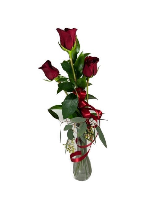 Three Rose Bud Vase Flower Bouquet