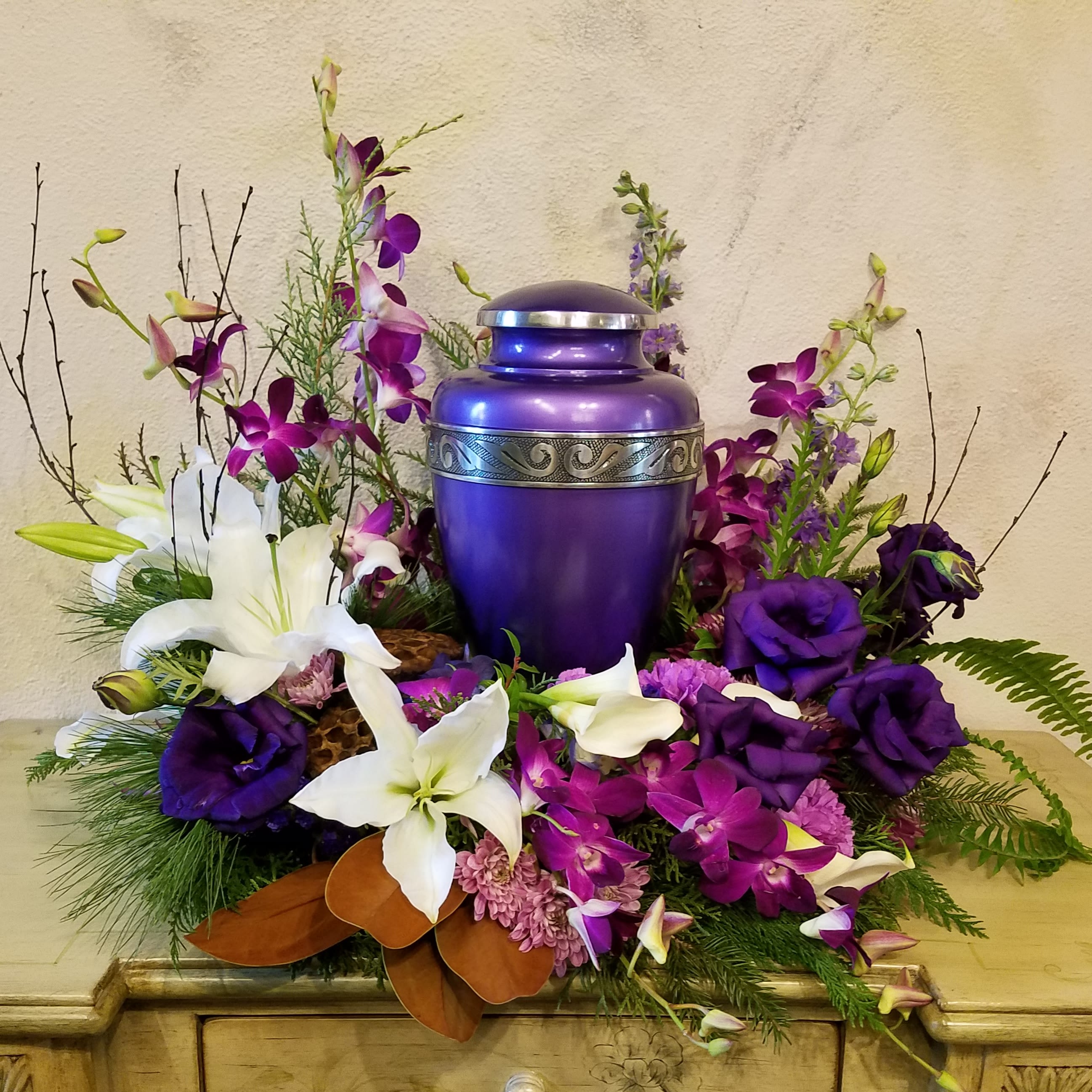 Purple and white Urn Spray