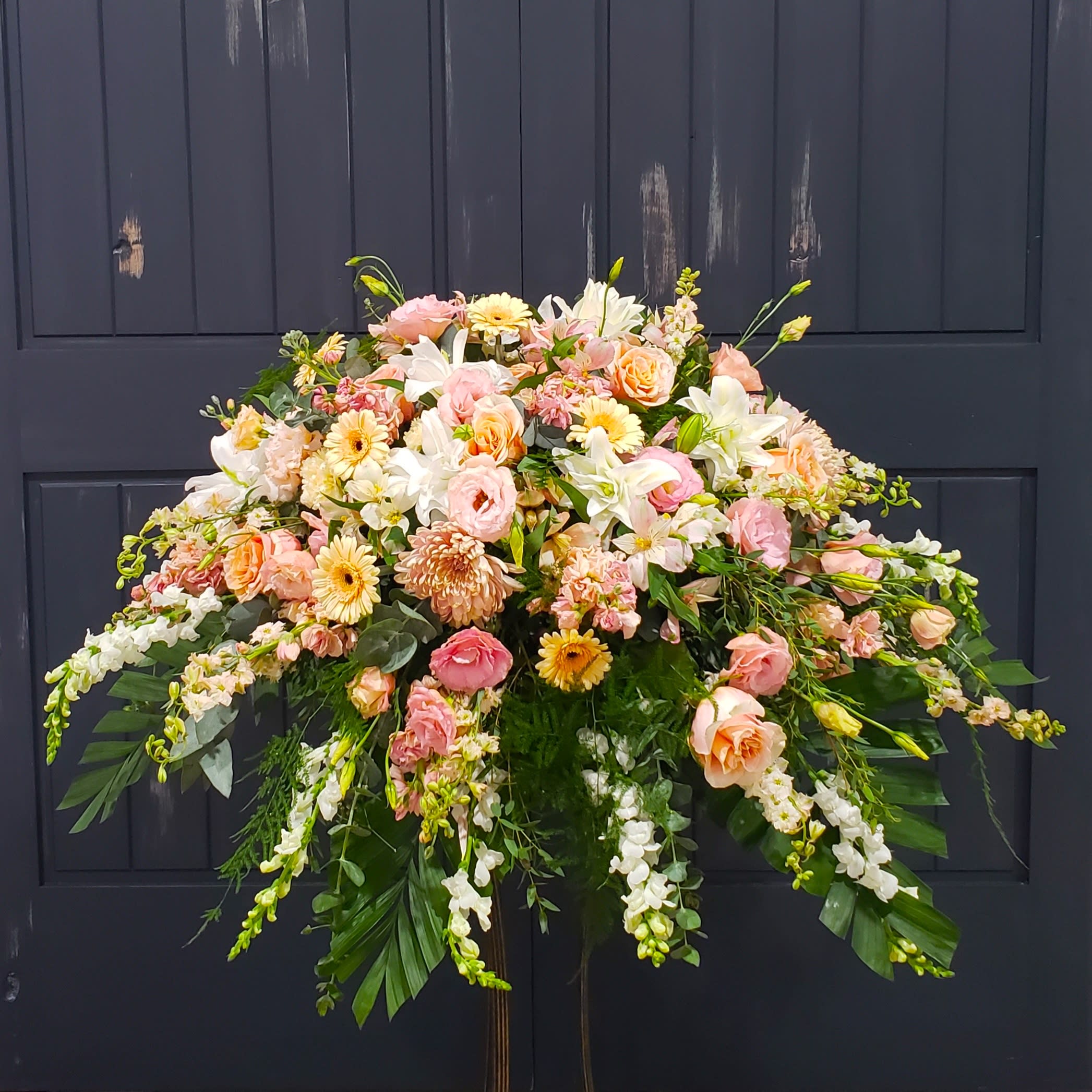 Memories in Peach Casket Spray Flower Bouquet
