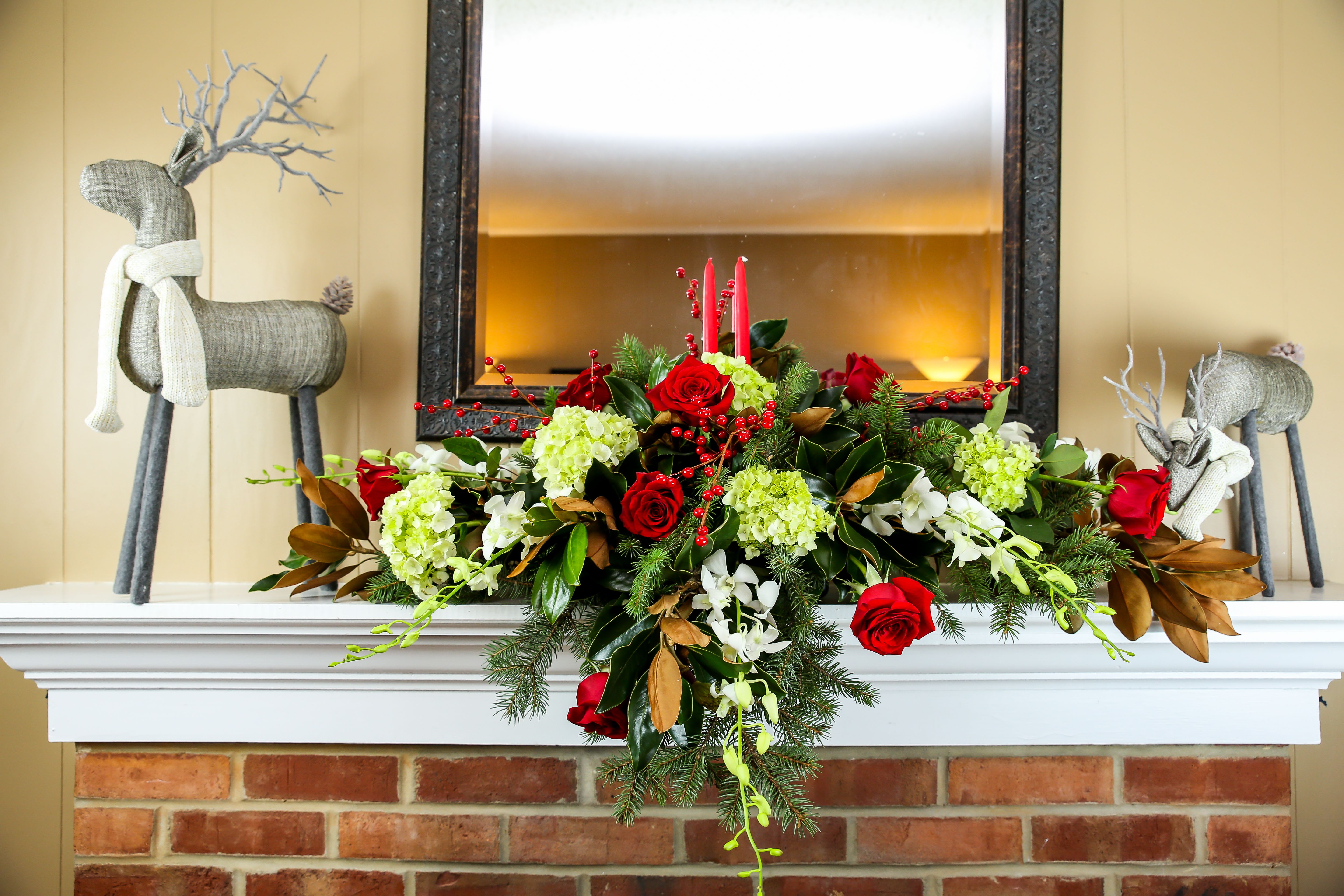 Holiday Mantle Piece Arrangement/ Holiday Centerpiece