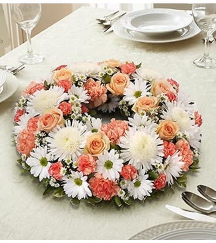 Peach, Orange and White Centerpiece Flower Bouquet