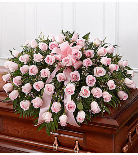 Pink Rose Half Casket Cover Flower Bouquet