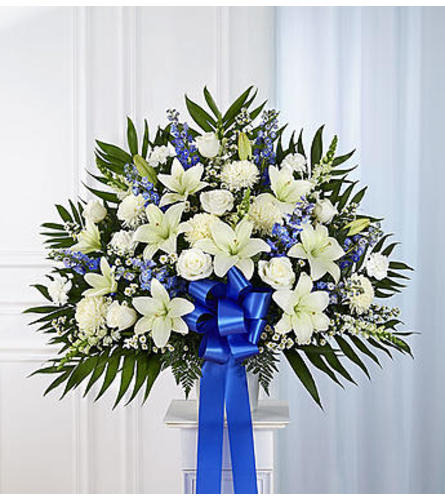 Heartfelt Sympathies™ Blue & White Standing Basket Flower Bouquet