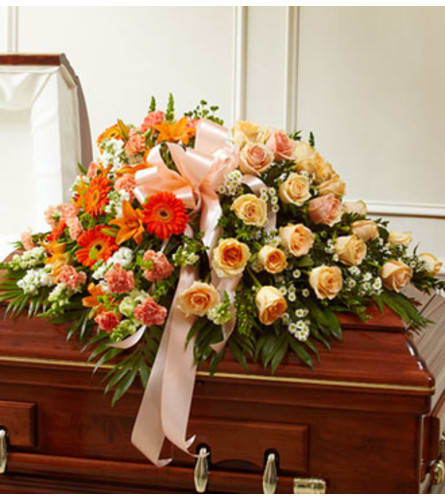 Cherished Memories Half Casket Cover-Peach & Flower Bouquet