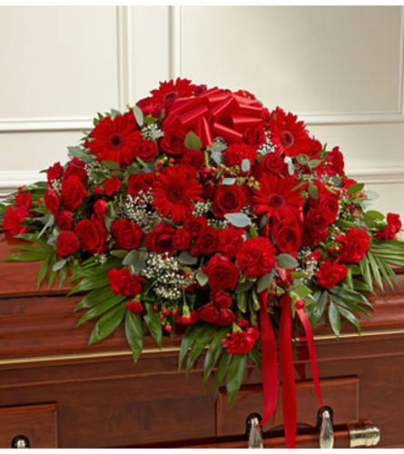 Cherished Memories Half Casket Cover - Red Flower Bouquet