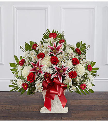 Red Rose and Lily Floor Basket