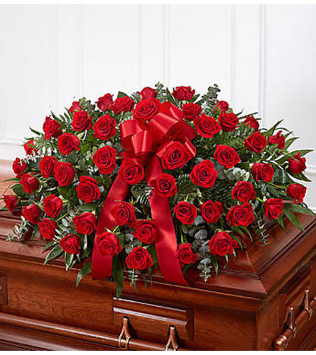 Red Rose Half Casket Cover Flower Bouquet