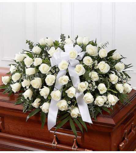 White Rose Half Casket Cover Flower Bouquet