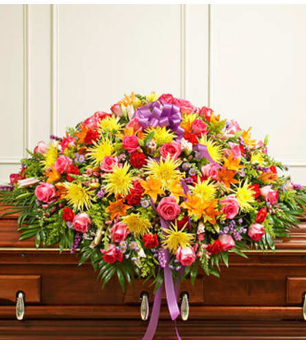 Bright Mixed Flower Full Casket Cover Flower Bouquet