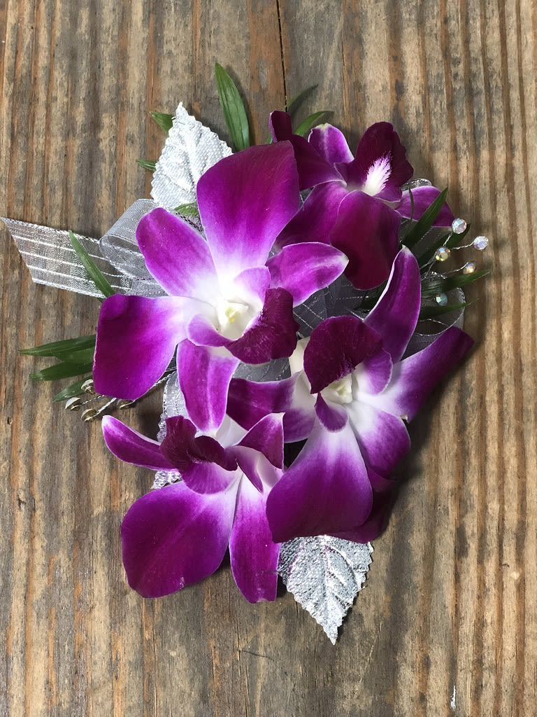 Purple Orchids, Rhinestones, and Keepsake Bracelet