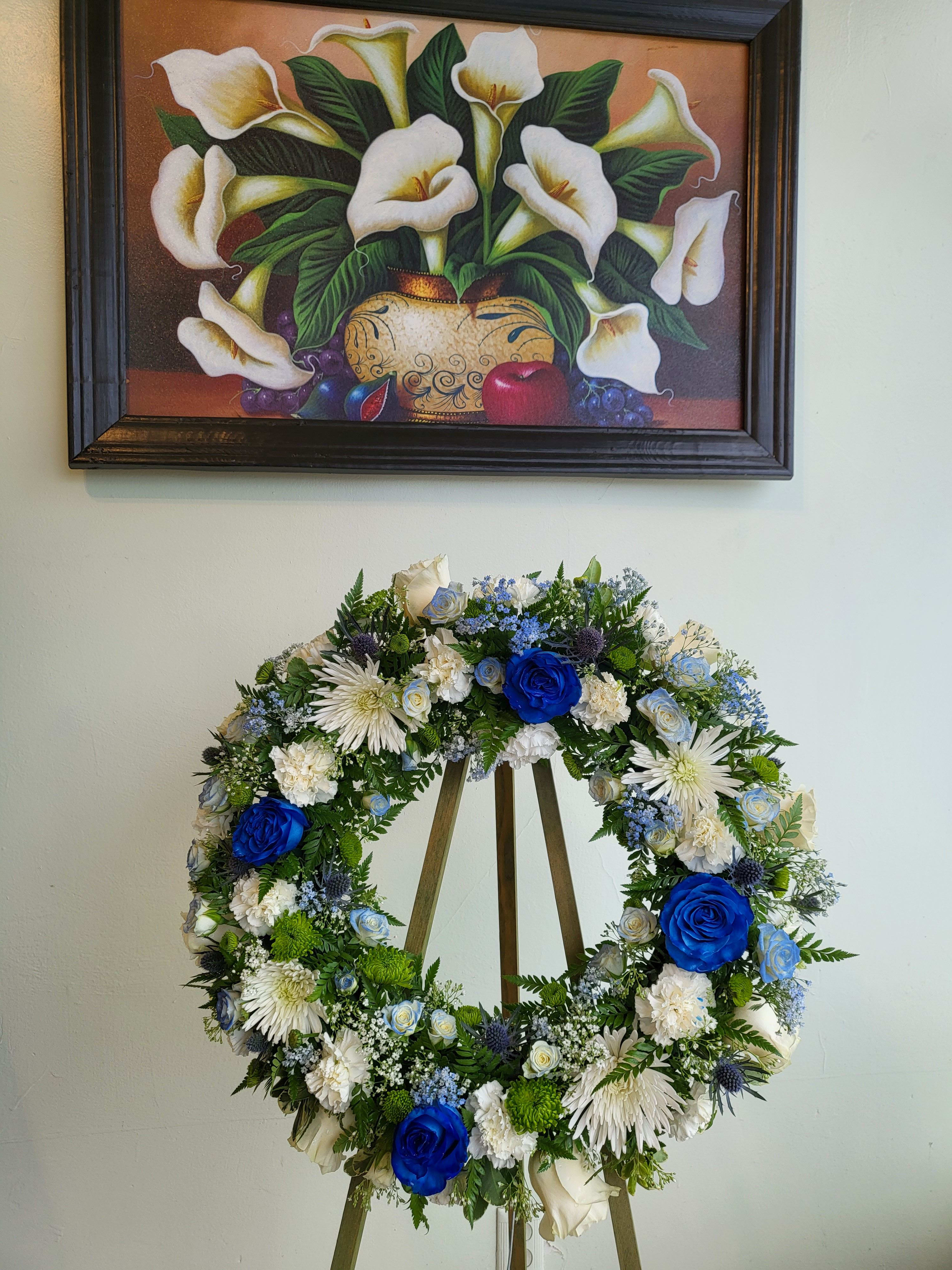 Blue and White Wreath Flower Bouquet