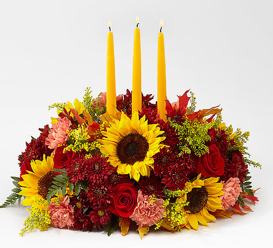 Giving Thanks Candle Centerpiece Flower Bouquet