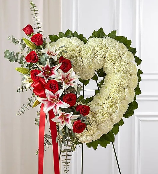 Always Remember™ Floral Heart Tribute - Red Rose & Lily