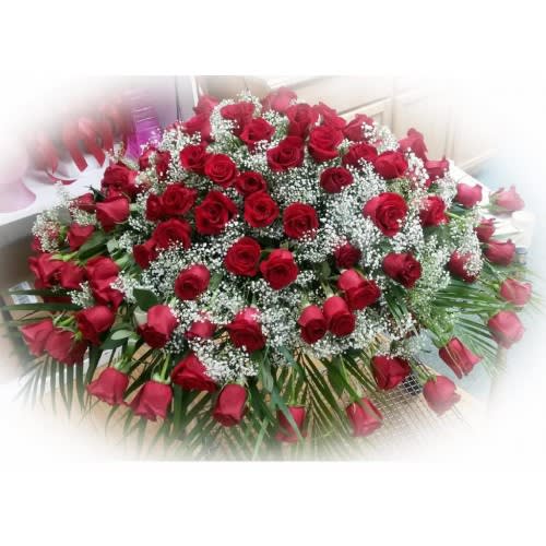 100 Red Rose Casket Spray Flower Bouquet