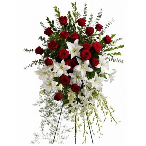 Orchid, Rose and Lily Funeral Spray