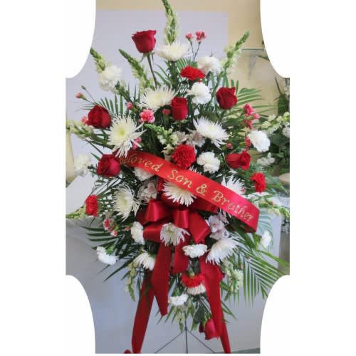 Red and White Standing Spray Deluxe