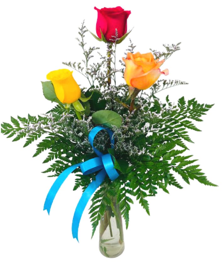 3 Bright Roses in a Bud Vase R-1781 Flower Bouquet