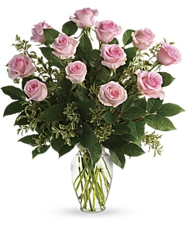 Pink Roses Vase Flower Bouquet