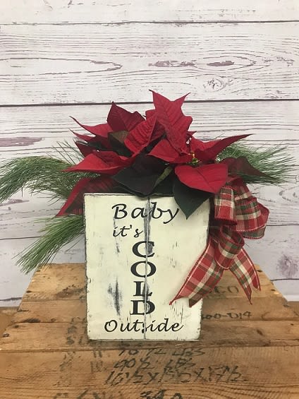 Baby It’s Cold Outside Poinsettia Wooden Planter
