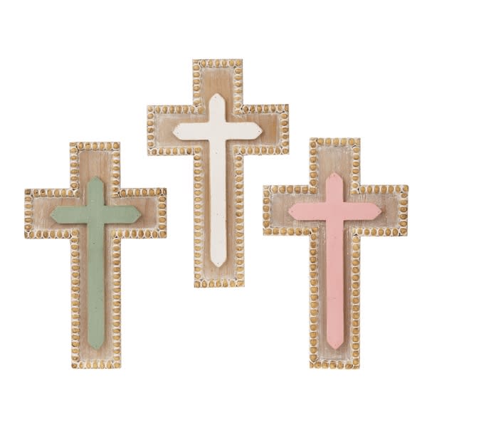 Beaded Edge Wall Cross Flower Bouquet