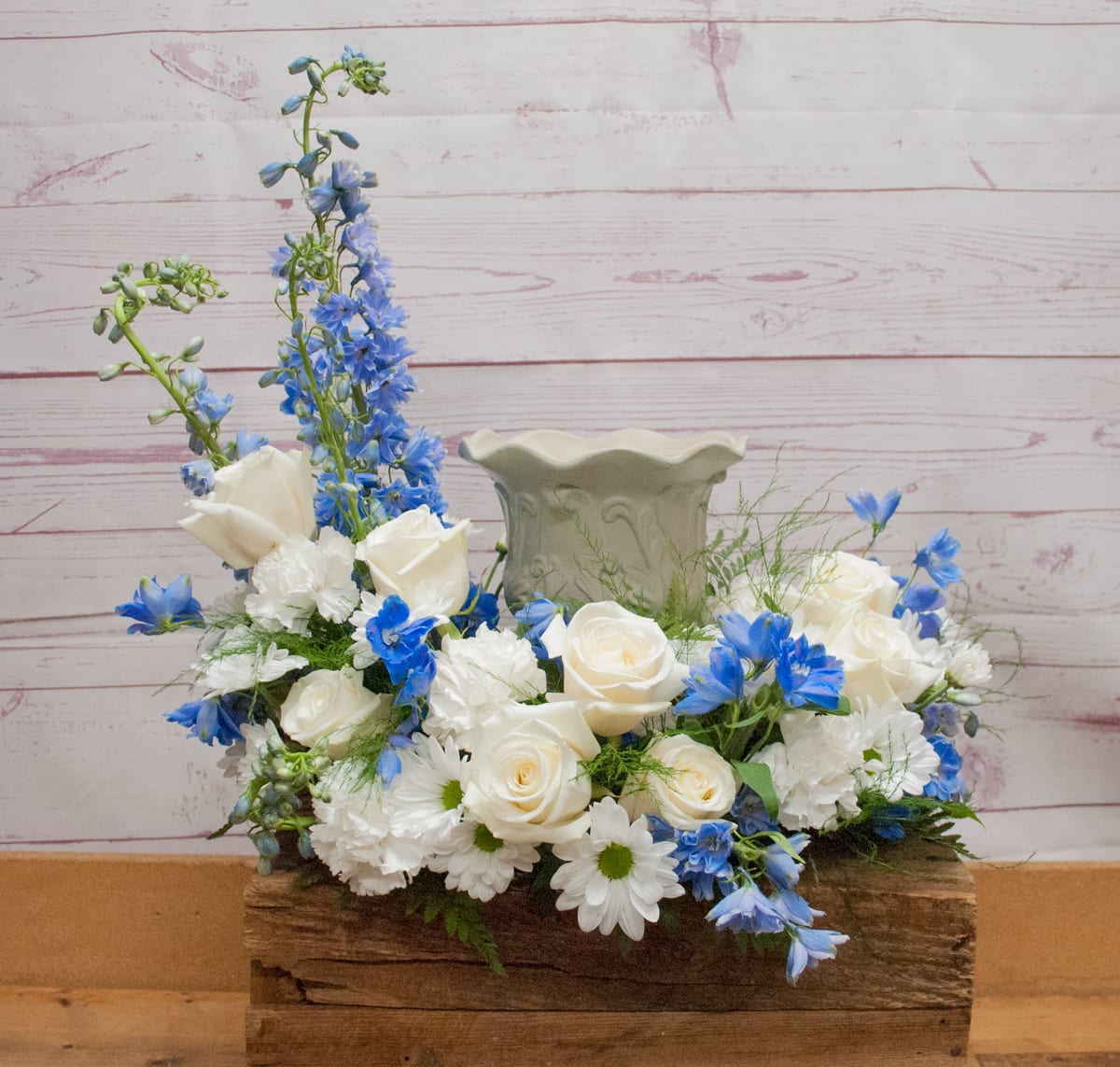 Cremation Wreath - Blue and White
