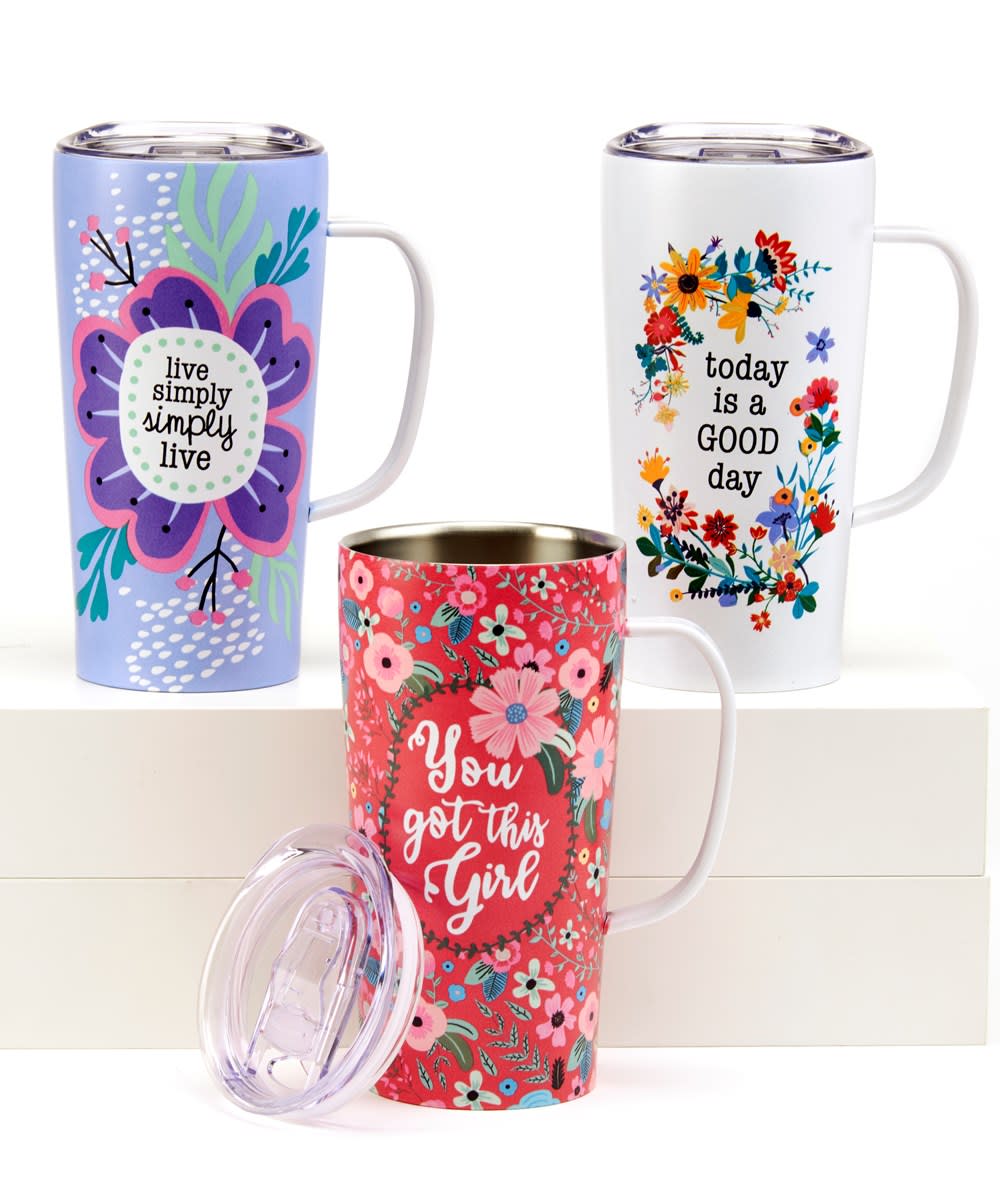 Sentiment Travel Mug with Handle Flower Bouquet