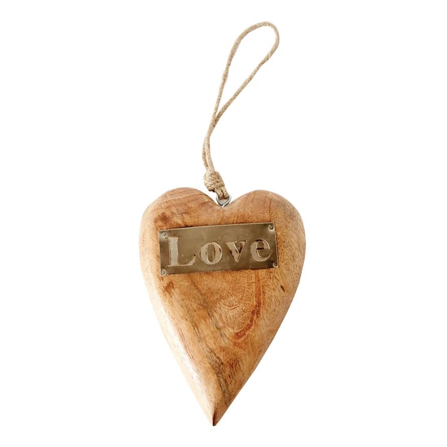 Wood Hanging Heart with Metal "Love"