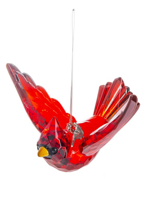 Radiant Cardinal Ornament w/ Charm Flower Bouquet