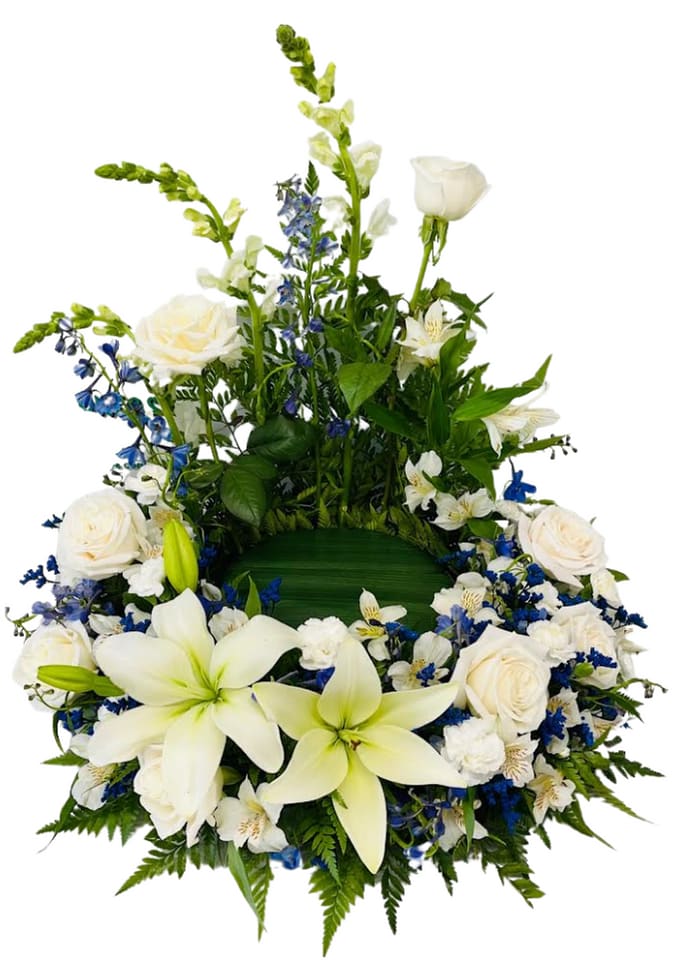 Eternal Memory in White and Blue Tribute Urn Wreath FC-312
