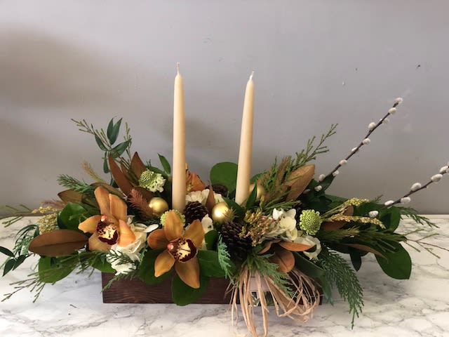 Brown orchid centerpiece 